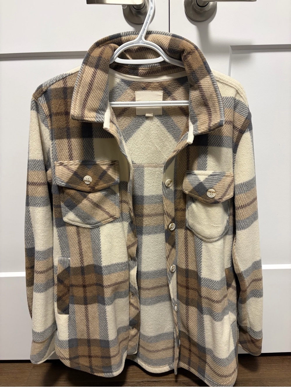 Thread & Supply Plaid Utility Jacket in Cream and Brown